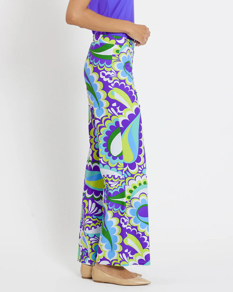 Women's Flare Stretch Pants in Blue & Green Paisley USA MADE by Jude Connally