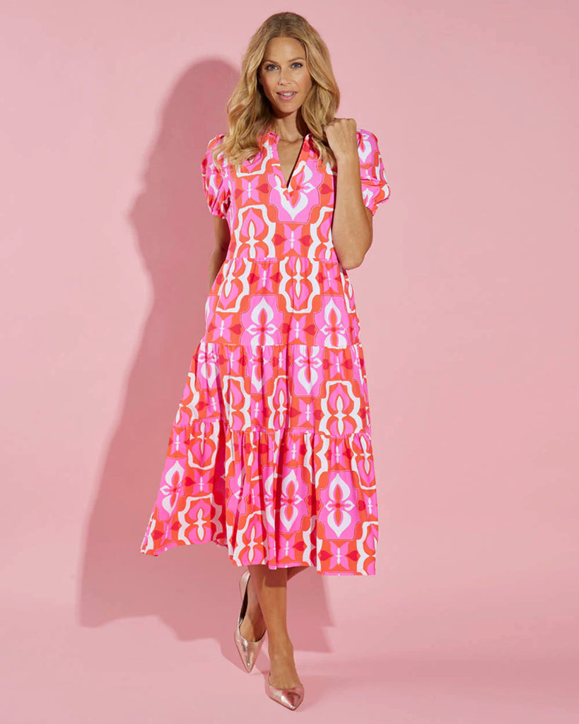 Jude Connally Portia Dress Butterfly Tile Sorbet MADE IN USA