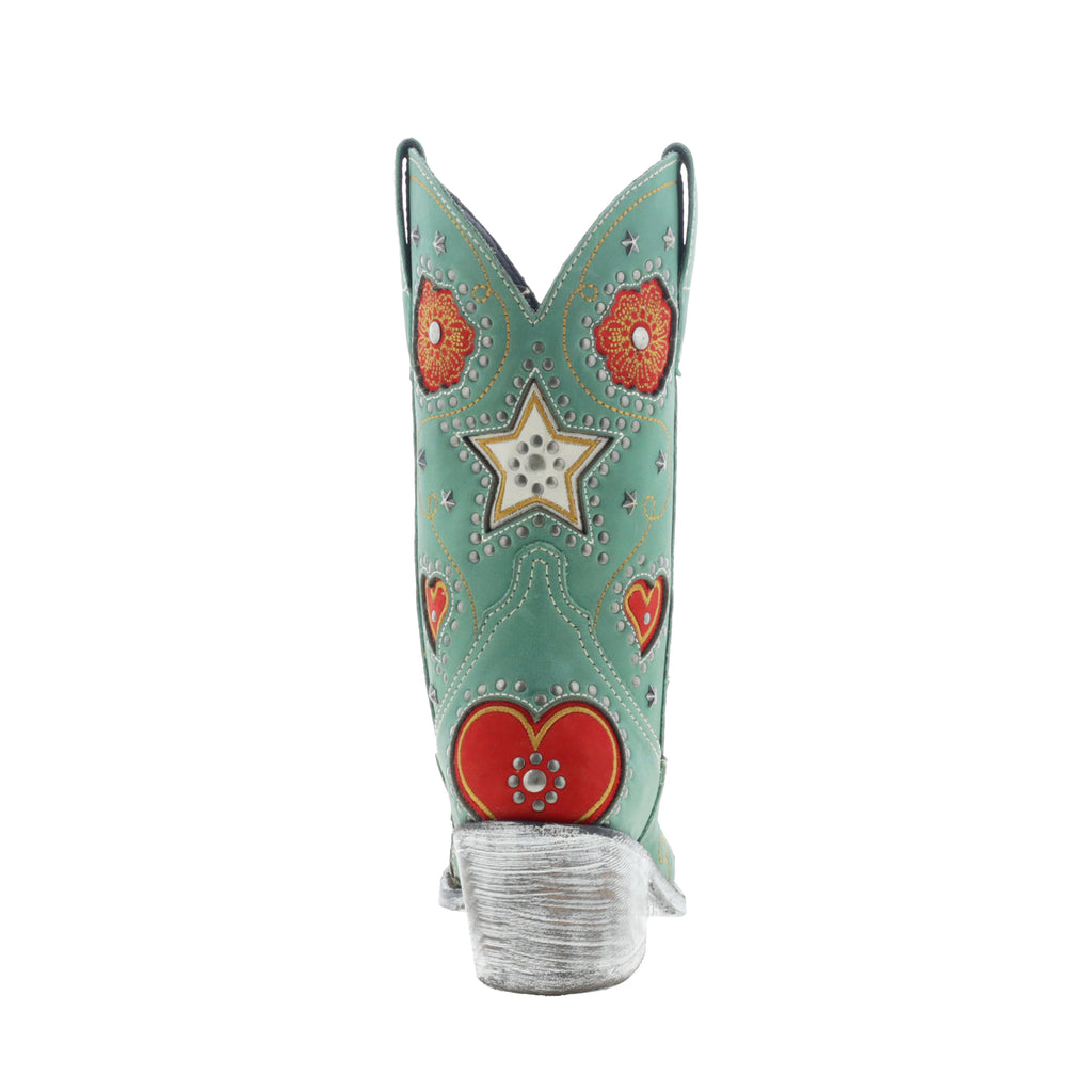 Women's Tall Cowboy Boots in Turquoise Leather with Red Hearts Anabella by Liberty Black