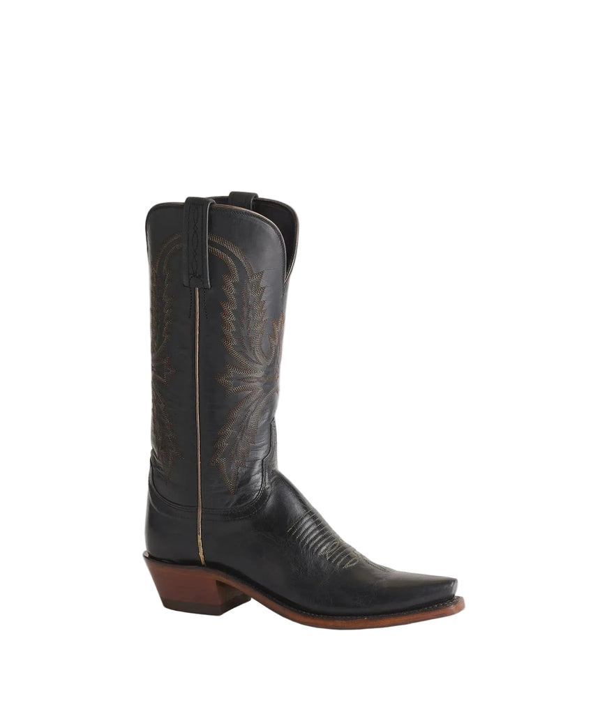 Black cowboy boot on a light gray background