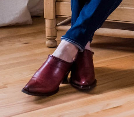 women's dress mules and slides Lucchese Women's I6116 Kim Mule Slide Shoe Red Low Heel SS25 – Saratoga Saddlery Boutiques