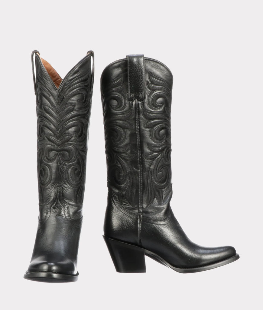 Women's Black Leather High Heel Cowboy Boots by Lucchese Laurelie M5064