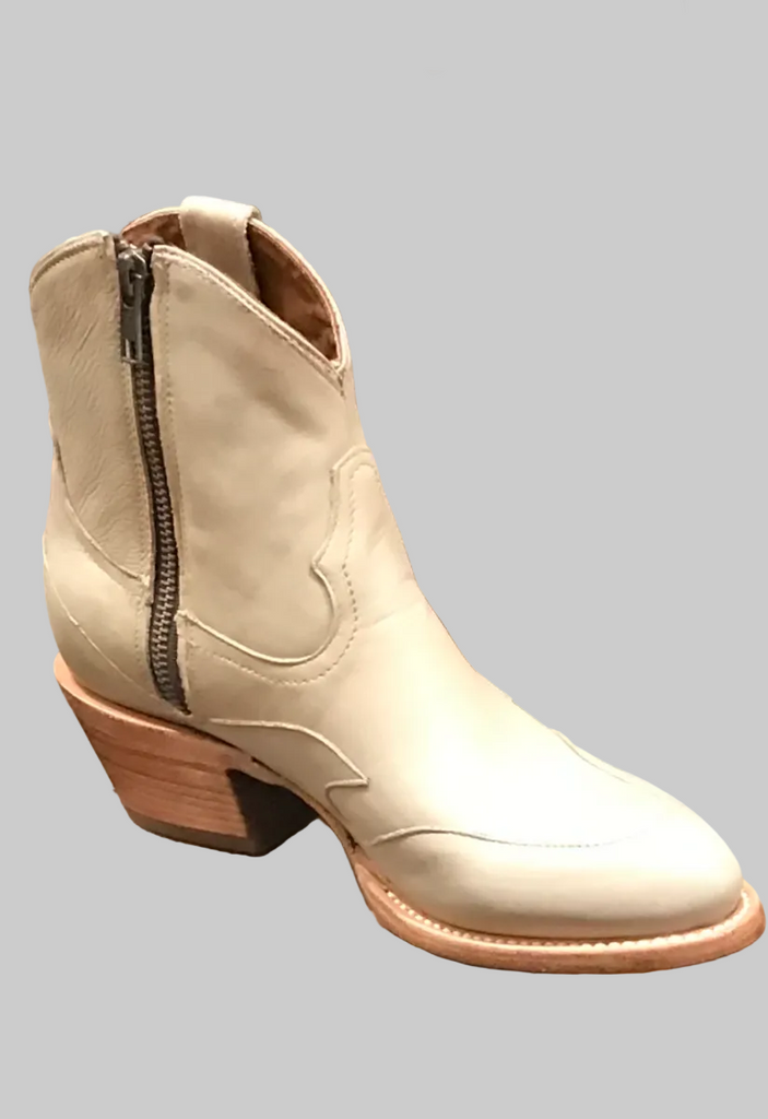 Lucchese Women's M6075 Cream Leather Ankle Bootie ON SALE - Saratoga Saddlery & International Boutiques