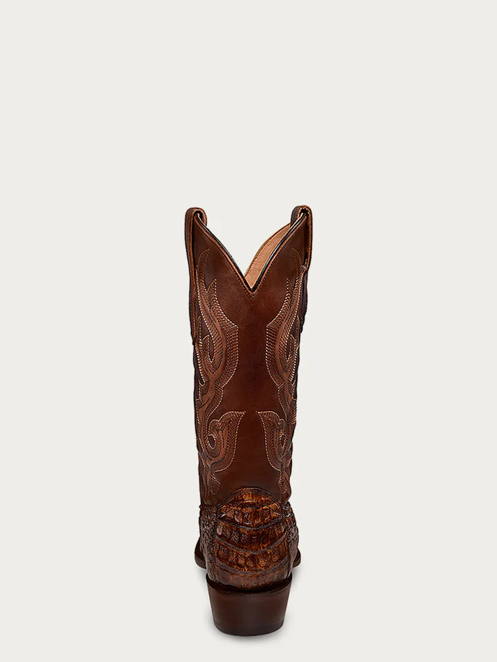 MEN'S EMBROIDERY HONEY BROWN CAIMAN NARROW SQUARE TOE COWBOY BOOT Back side