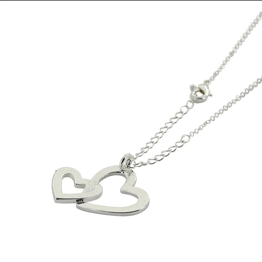 Silver Necklace Double Heart with Crystal Montana Silversmiths Jewelry NC61120