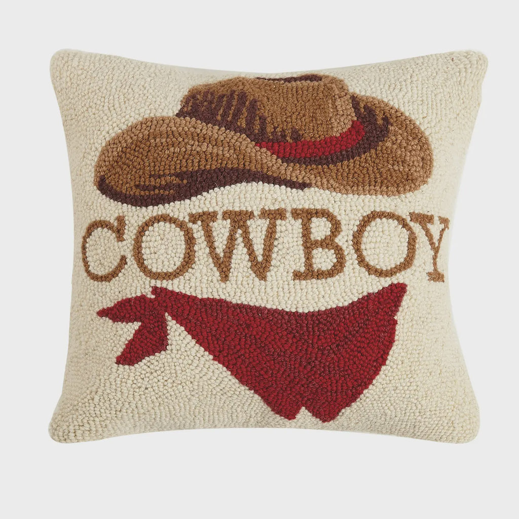 Wool Hook Pillow Cowboy Western Home Decor