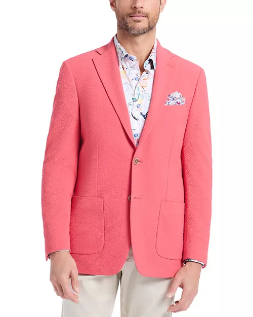 Robert Graham Men's Sport Coat Blazer in Coral Pink Harston Woven