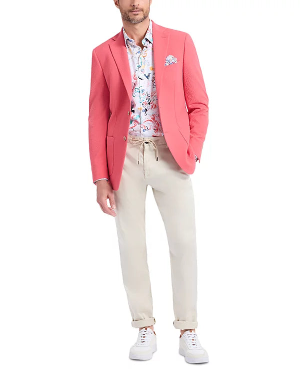 Robert Graham Men's Sport Coat Blazer in Coral Pink Harston Woven