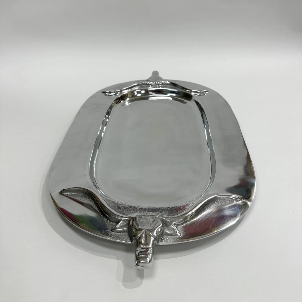 Western Style Home Decor Silver Aluminum Bull Tray Oval 71465