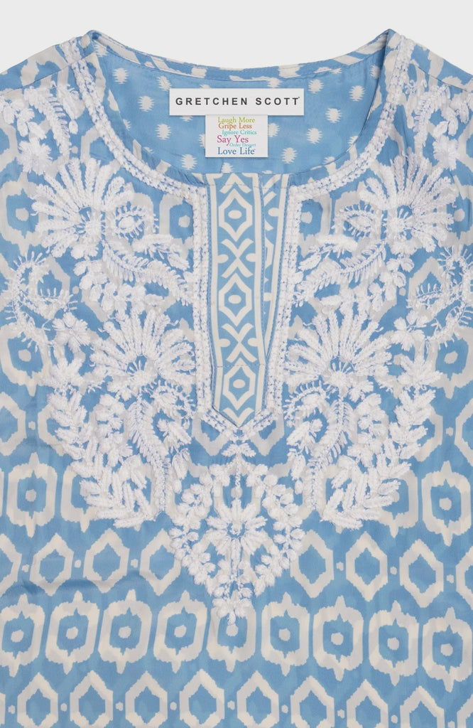 Gretchen Scott Geo Embroidered Silky Tunic Periwinkle Blue TUEMGE