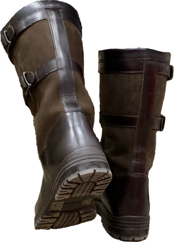 A pair of brown Outback women's short boots designed for town and country use, featuring a durable breathable membrane lining.