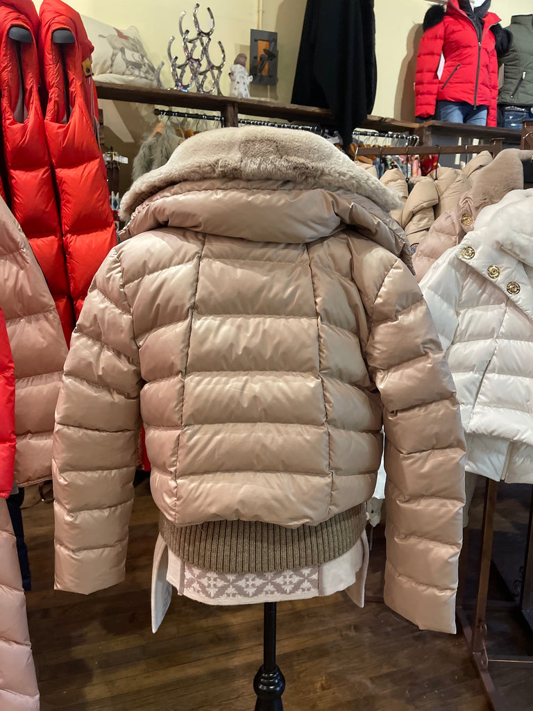 White Down Winter Bomber Jacket Classic Made in Italian Fashion with Rex Bergen of Norway  41202 Gold color winter coat