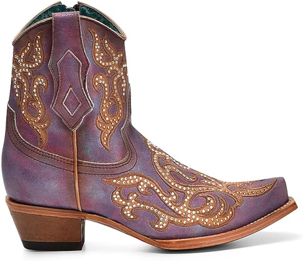 Women's Corral Ankle Boot in Lilac Purple Leather C4107