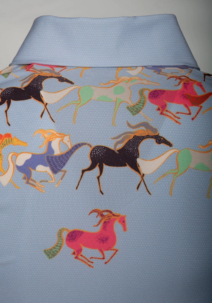 Women's Denim Running Horses Blouse Equestrian Shirt Western Style Button Shirt