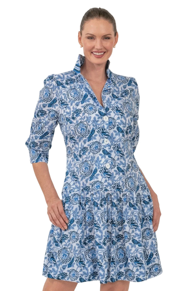 Gretchen Scott So Sweet Blue Summer Dress – Smell The Roses Printed Cotton Dress