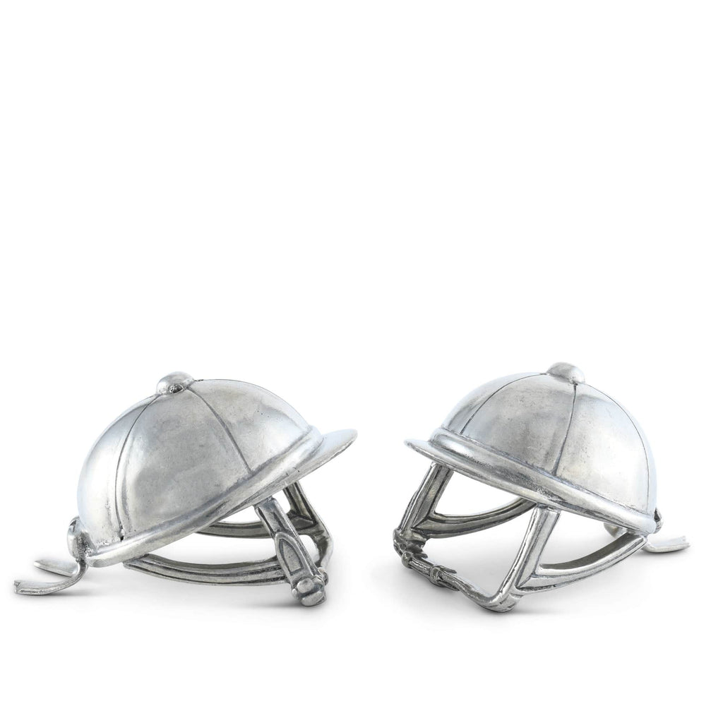 Vagabond House Pewter Riding Helmet Hat Salt & Pepper Set H116H SS25
