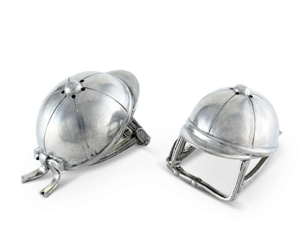Vagabond House Pewter Riding Helmet Hat Salt & Pepper Set H116H SS25