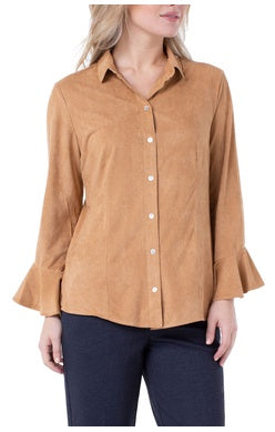 Liverpool Jasper Button Front Flounce Shirt