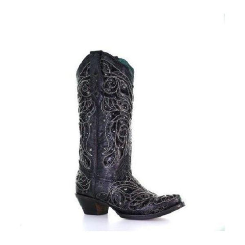 Corral Womens Boots C3972 Maple Embroidery with Studs Brown Tall Cowboy Boots