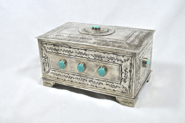 J. Alexander Handmade Rustic Silver 9-Stone Turquoise Box