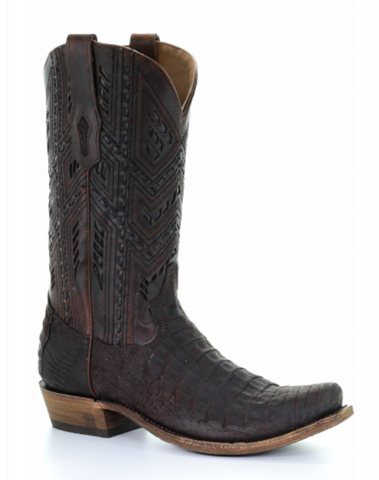 Men's Caiman Square Toe Cowboy Boots in Antique Saddle Corral Boots A4055 ON SALE
