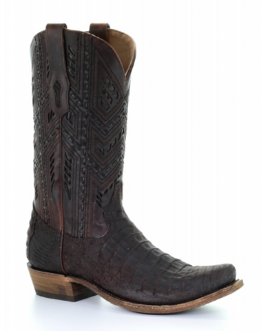 Corral Men's A4049 Cowboy Boot BLACK RED FISH EMBROIDERY SQUARE TOE