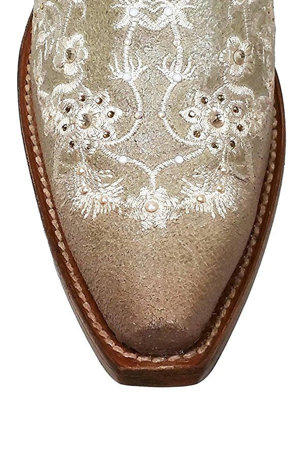 Corral Bone Floral Embroidered Swarovski Crystal Boots C3178