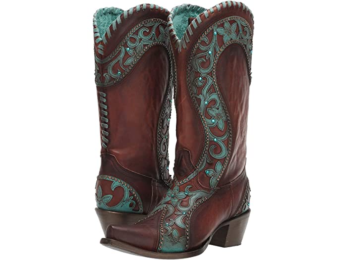 Corral Women's E1538 CHOCOLATE /TURQUOISE OVERLAY & WOVEN & CRYSTALS & STUDS - Saratoga Saddlery & International Boutiques