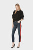 Etienne Marcel Indigo Zip Ribbon Womens Skinny Jeans with Red Tuxedo Stripe - Saratoga Saddlery & International Boutiques