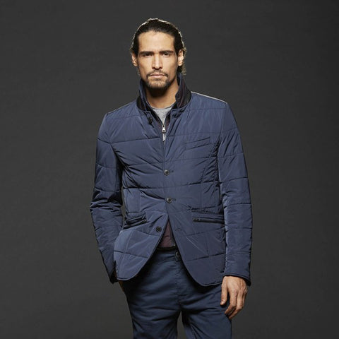 M. Miller Christina Navy Quilted Jacket With Natural Finn Racoon