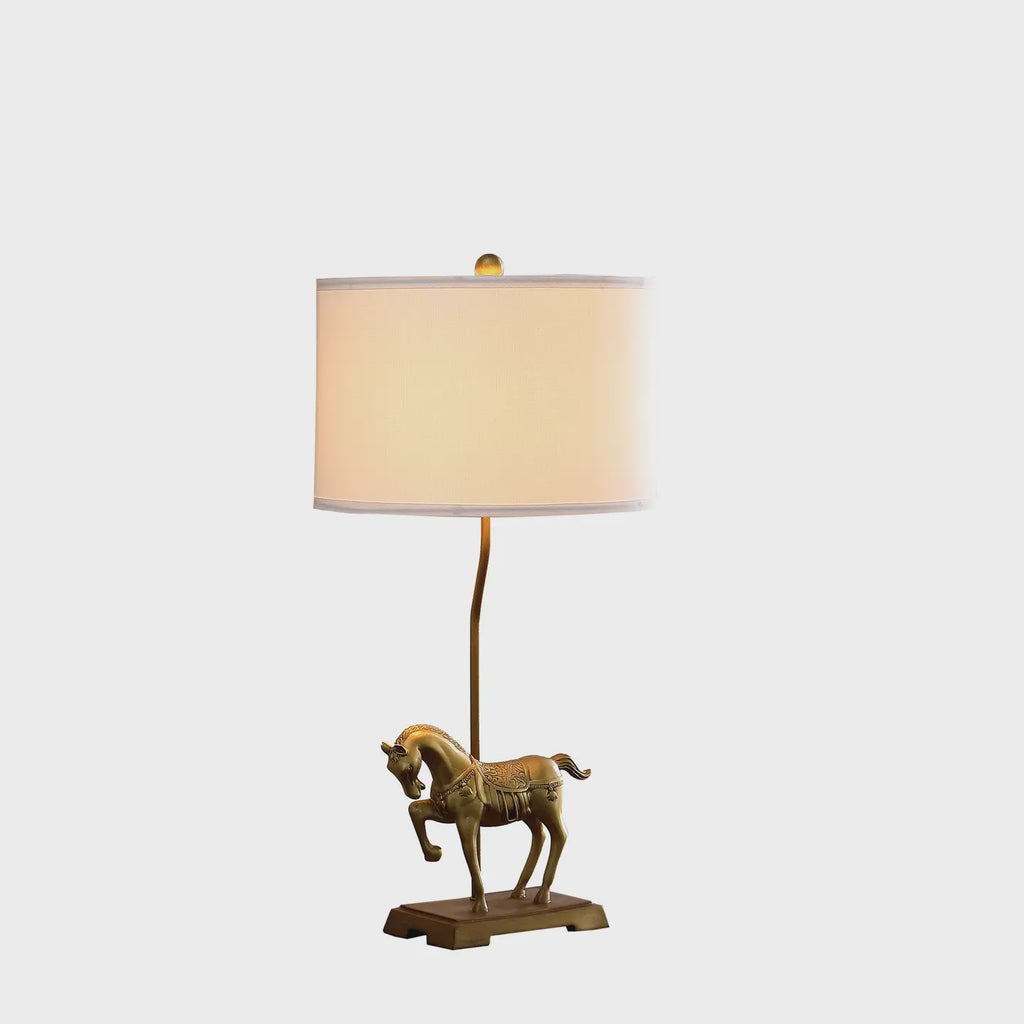 Gold Stallion Horse Table Lamp with White Shade Equestrian Lifestyle Home Goods