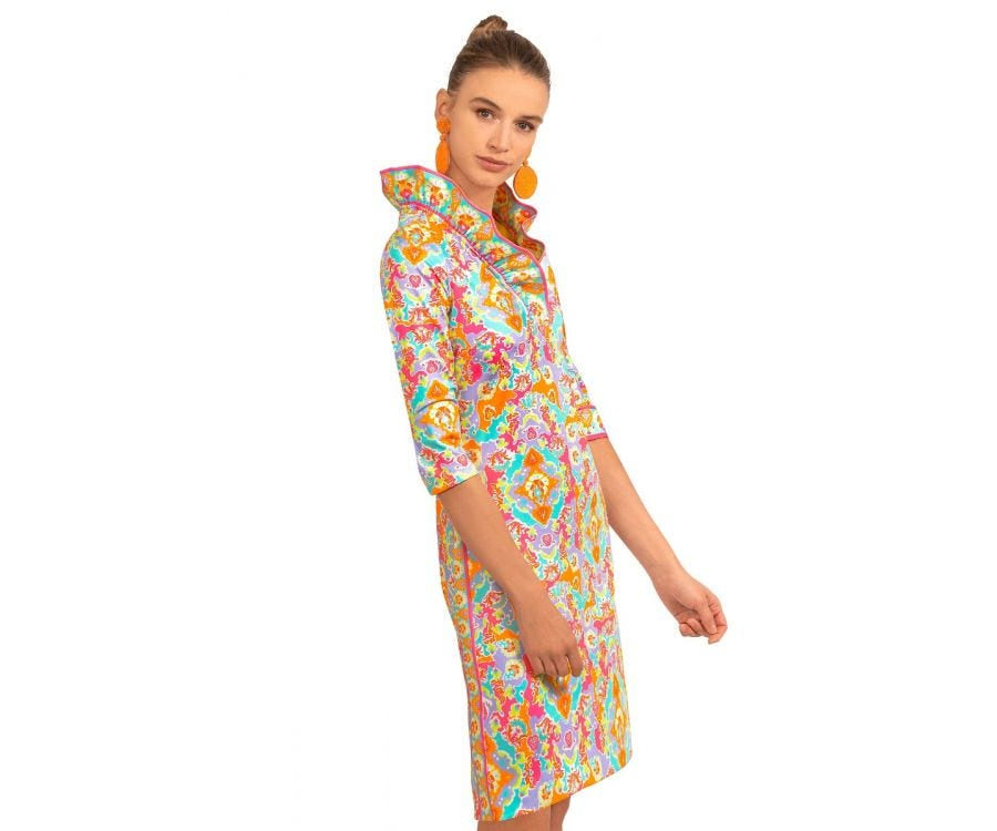 Gretchen Scott Ruffneck Dress Watteau in Turquoise SS22