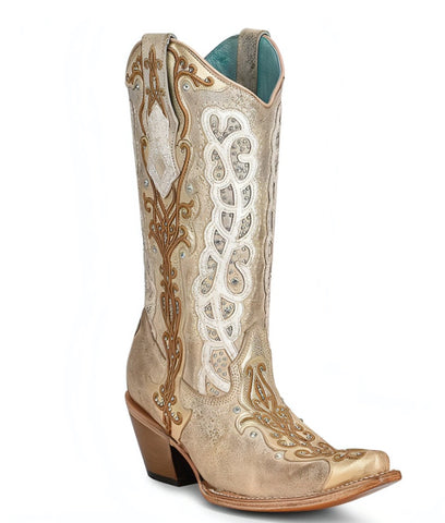 Corral Wedding Cowboy Boots C4050 White Glitter and Crystals Tall Boots