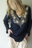 IsleField Isla Notch Neck Tunic Embroidered Top in Navy