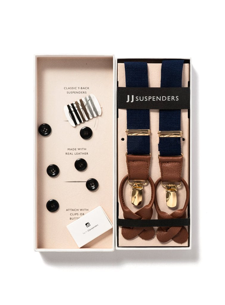 JJ Suspenders Navy Tides - Classic Navy Suspenders - Saratoga Saddlery & International Boutiques