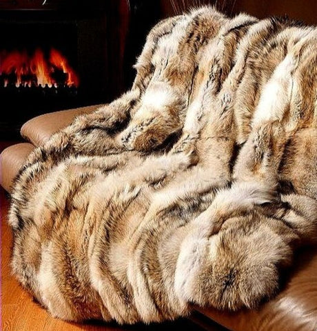 M.Miller Real Coyote Fur Section Throw Blanket