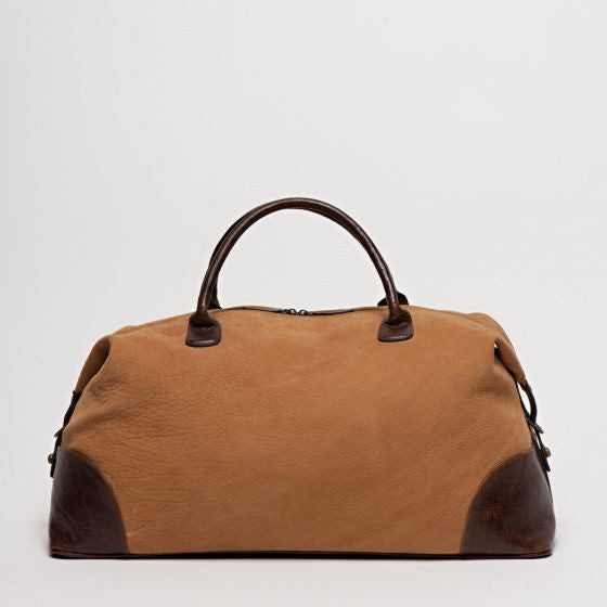 Moore Giles Benedict Weekend Bag in Nubuck Bison Tan Saratoga Saddlery International Boutiques