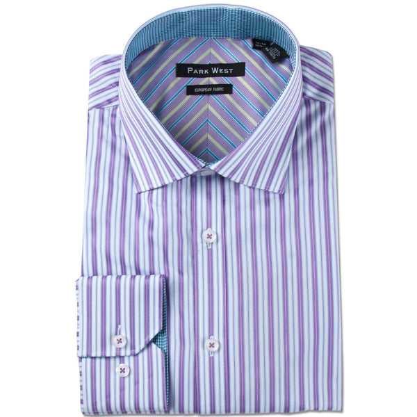 Park West Men's Stradler Satin Stripe Dress Shirt in Purple Park West Men's Stradler Satin Stripe Dress Shirt in Purple