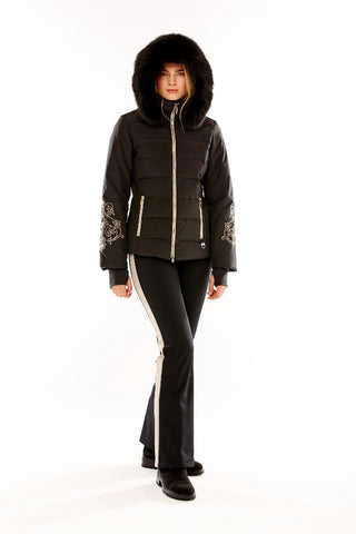 M. Miller Women's Keirsten Fuchsia Stretch Paneled Down Jacket W/ Fur Trim