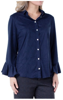 Liverpool Oxford Button Front Flounce Shirt