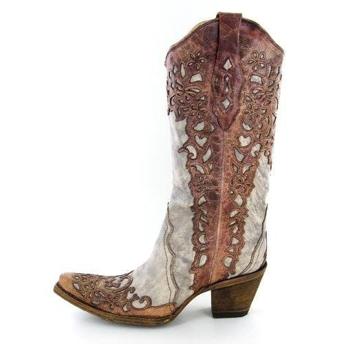 Corral Women's Laser Overlay Boot in Cognac A2665