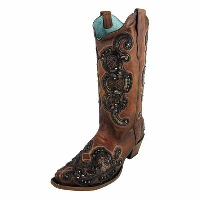 Corral Women's E1508 HONEY OVERLAY & EMBROIDERY & STUDS