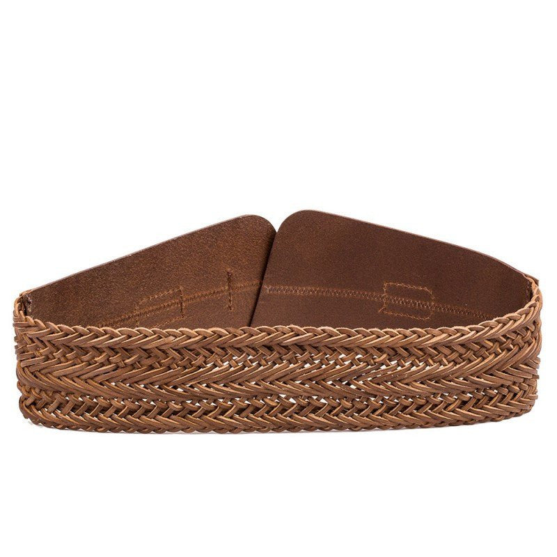 Linea Pelle Wide Braided Waist Belt Cognac - Saratoga Saddlery & International Boutiques
