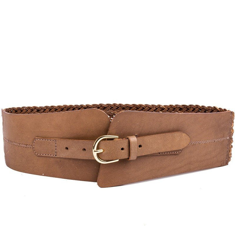 Linea Pelle Wide Braided Waist Belt Cognac