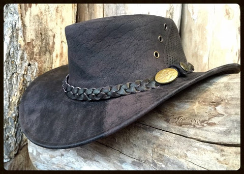 Kangaroo Leather Hat - Dark Brown Outback Survival gear