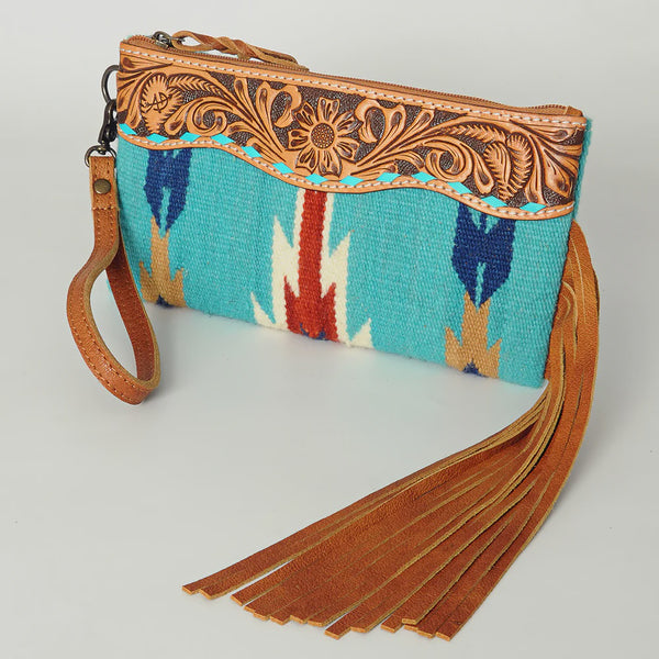 American Darling  ADBG344AQ   Wristlet Clutch Paisley  and Leather Strap SS26