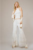 White Lace Tiered Flare Denim Jeans – Mid Rise Western Style Denim