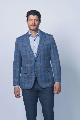 7 Downie Street Men's Sports Coat | Edmond in Blue Check Design Blazer
