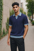 7 Downie Men's Johnny Collar Polo in Navy