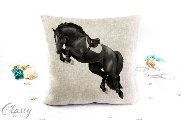 Jumping Horse Pillow Cover - Hunter Jumper Equestrian Decor: Black